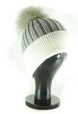 Hat Leah Two Tone Ribbed Hat with Fur PomPom - HT10 - Vera Tucci OriginalsAccessories Light grey/white