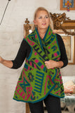 Winter Sale LIZ - BW08 2 PATTERNS - 5 cols - ITALIAN BOILED WOOL HOODED GILET - Vera Tucci OriginalsBoiled Wool Clothing LIME (SOLD OUT) / FLORAL