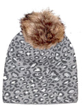 Hat SIRI (Hat) - Sparkly Leopard Pom Pom Hat (has matching glove) (Faux fur pom) - Vera Tucci OriginalsAccessories