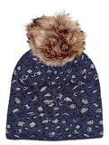 Hat SIRI (Hat) - Sparkly Leopard Pom Pom Hat (has matching glove) (Faux fur pom) - Vera Tucci OriginalsAccessories