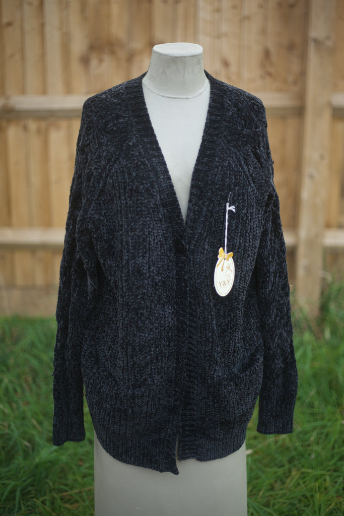 Knitwear GINA - ITALIAN ONE BUTTON CHENILLE CARDIGAN KNITWEAR SA9183 - Vera Tucci OriginalsItalian Clothing