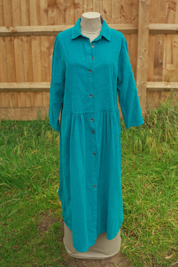 Pin Cord ABIGAILLE- 12002 ITALIAN PIN CORD DRESS WITH FULL BUTTON FRONT - Vera Tucci OriginalsItalian Clothing 0 / TEAL