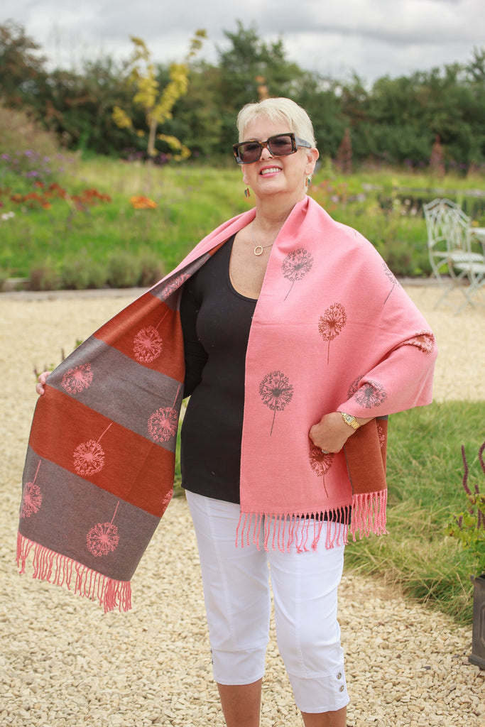 Scarves POPPY - SEED HEAD PATTERN SCARF RMD202106-16 10 COLS - Vera Tucci OriginalsAccessories 5 CORAL