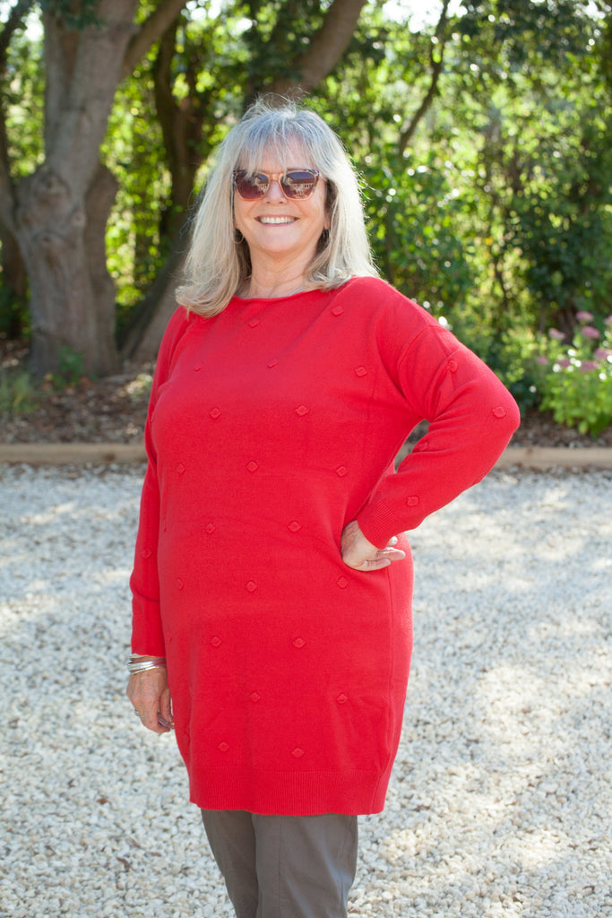Knitwear CALABRIA - LONGLINE ITALIAN JUMPER DRESS SA7331 - Vera Tucci OriginalsItalian Clothing RED