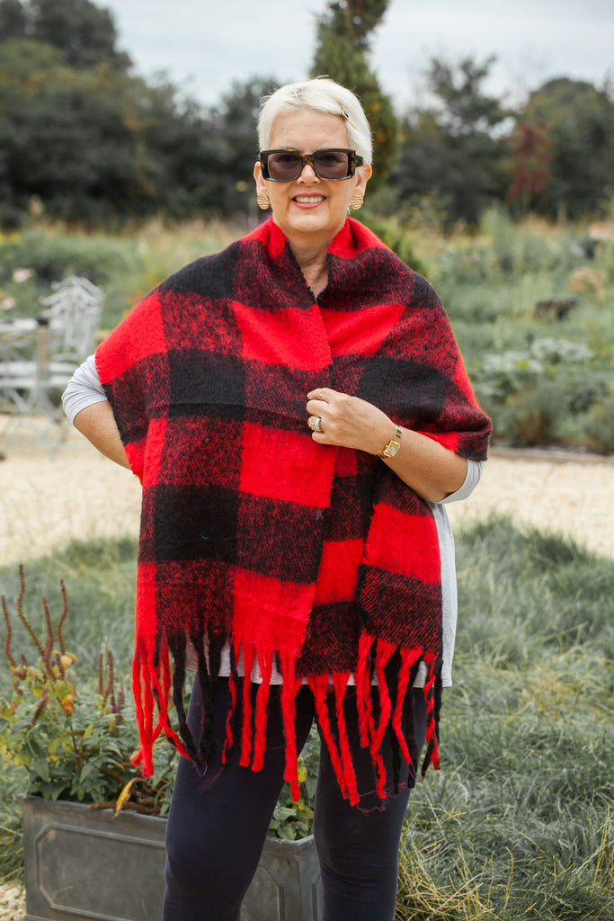 Scarves SQUARE CHECK SCARF CLRMD202103-24 2 COLS - Vera Tucci OriginalsAccessories RED/BLACK