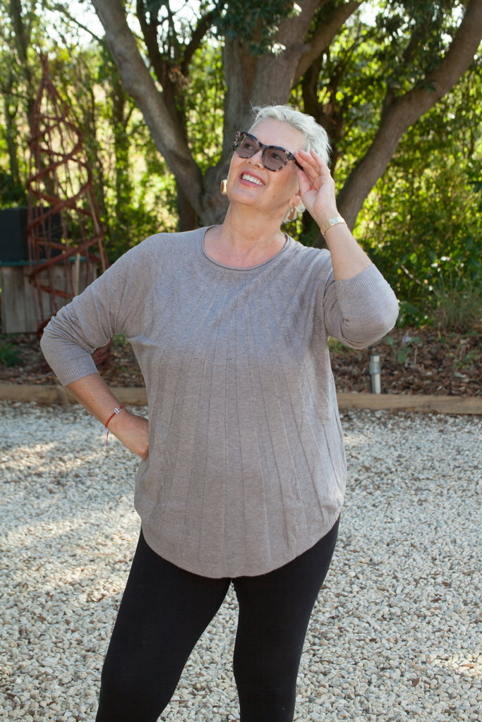 Knitwear SAN GINESIO - SPARKLY DESIGN CREW NECK JUMPER SA5972 - Vera Tucci OriginalsItalian Clothing TAUPE