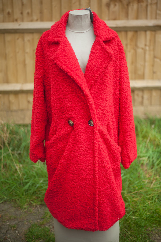 Knitwear EDWINA - ITALIAN TEDDY BEAR COAT SUPER SOFT AND COSY 7S585 - Vera Tucci OriginalsItalian Clothing RED