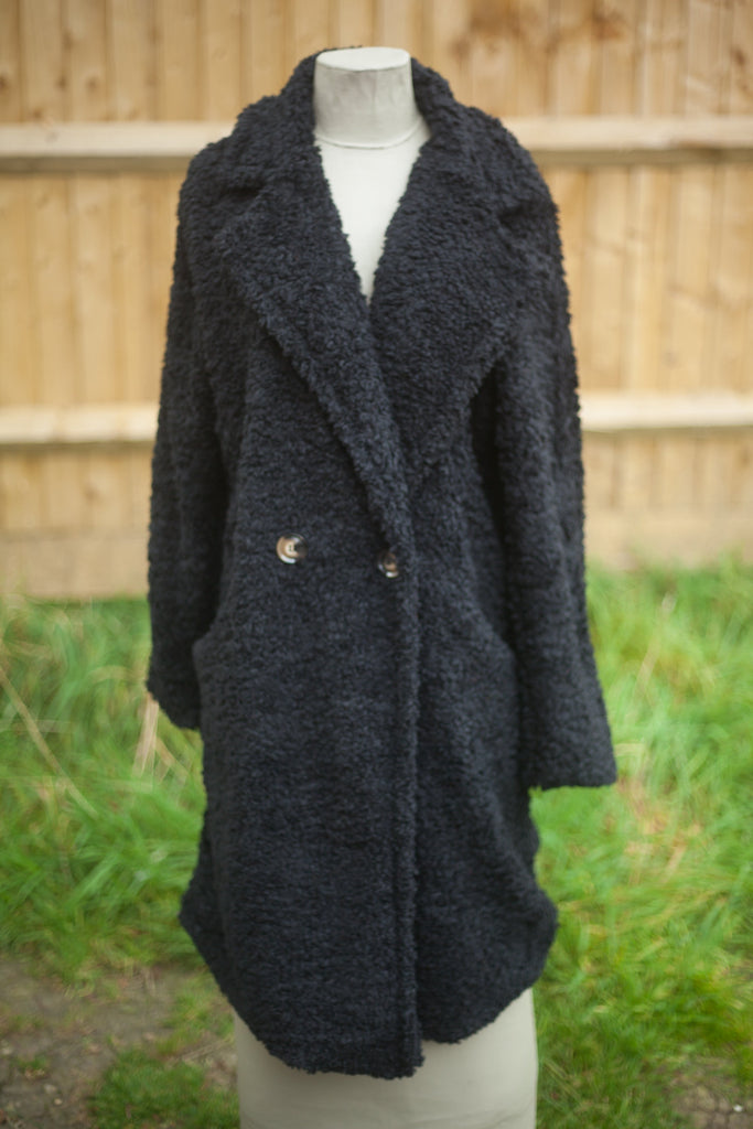 Knitwear EDWINA - ITALIAN TEDDY BEAR COAT SUPER SOFT AND COSY 7S585 - Vera Tucci OriginalsItalian Clothing BLACK