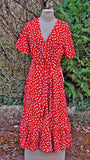 DR416 (C) RED TENKI LIGHTWEIGHT PRINTED SUMMER DRESS IN SIZES UK 8-18