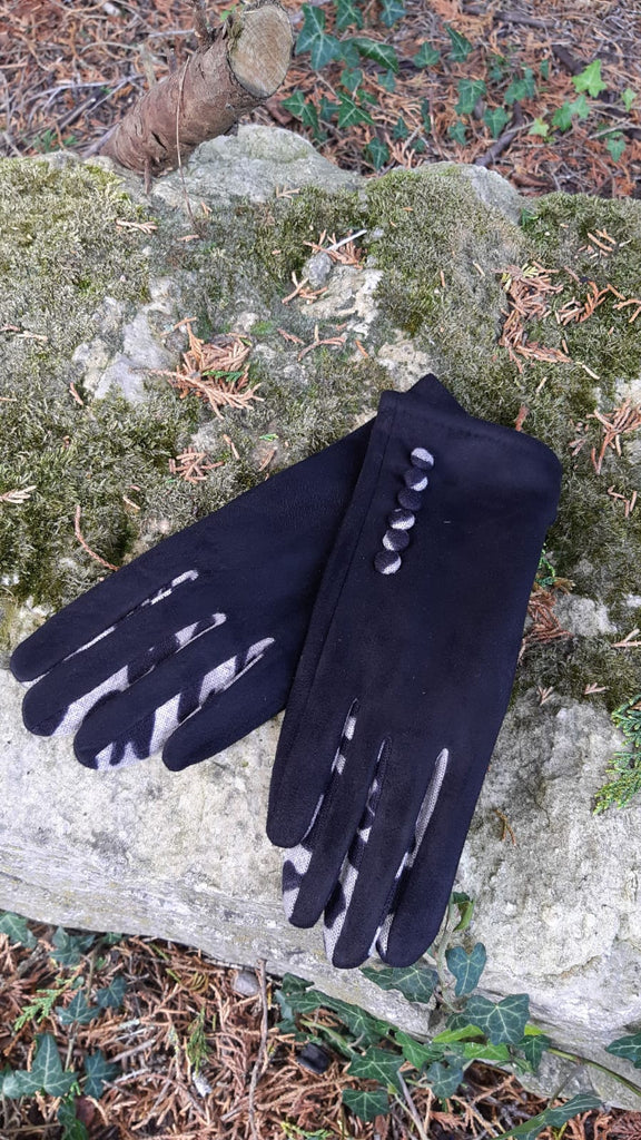 Gloves LEONIE G27 Leopard Finger and Buttons Suede Feel Women's glove - Vera Tucci OriginalsAccessories BLACK / SMALL