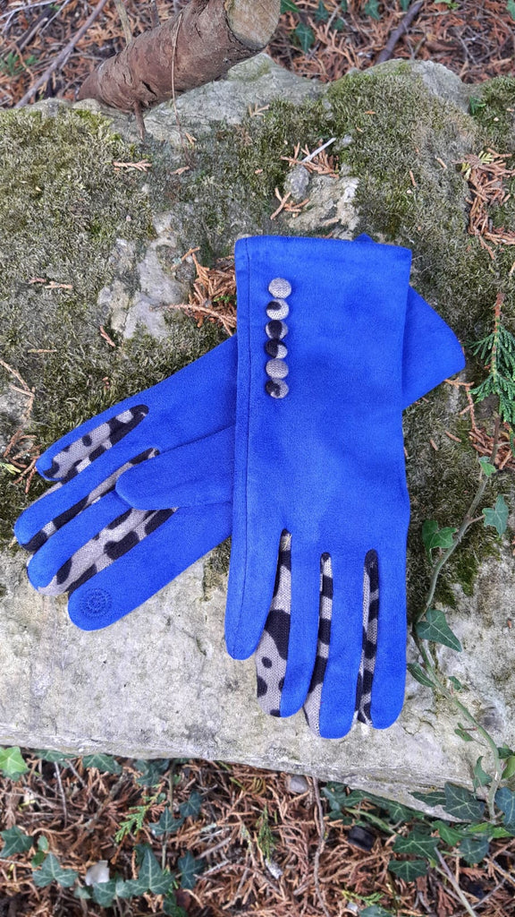 Gloves LEONIE G27 Leopard Finger and Buttons Suede Feel Women's glove - Vera Tucci OriginalsAccessories ROYAL / SMALL