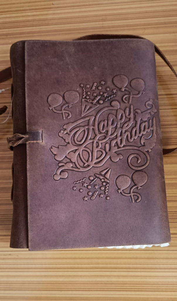 Small Leather Bound Journal Happy Birthday Design