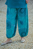 Trousers SICILIA PATTERNED TROUSERS - Viscose elasticated harem trouser One Size - Vera Tucci OriginalsLondon Clothing TURQUOISE