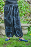 Trousers SICILIA PATTERNED TROUSERS - Viscose elasticated harem trouser One Size - Vera Tucci OriginalsLondon Clothing BLACK