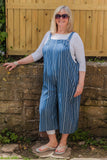 Linen PHILLIPA - 2033 PREMIUM ITALIAN COTTON STRIPED DUNGAREES - Vera Tucci OriginalsGianni Moda S/M / DARK DENIM