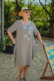 Dress ORENDA - KD055- ITALIAN COTTON LEAF PATTERN DRESS - Vera Tucci OriginalsSeven Style TAUPE